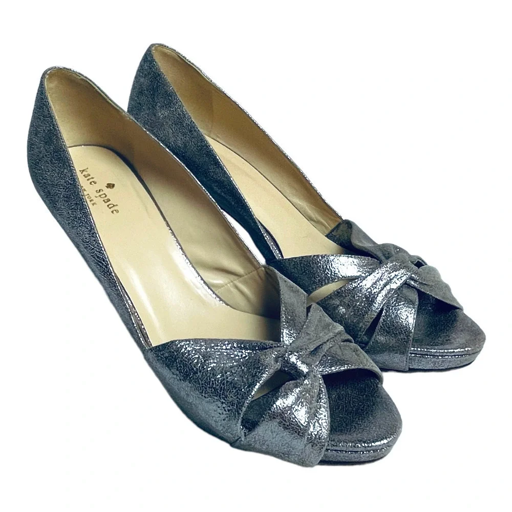 Kate Spade Metallic Silver Peep Toe Heel Women’s Size 10
